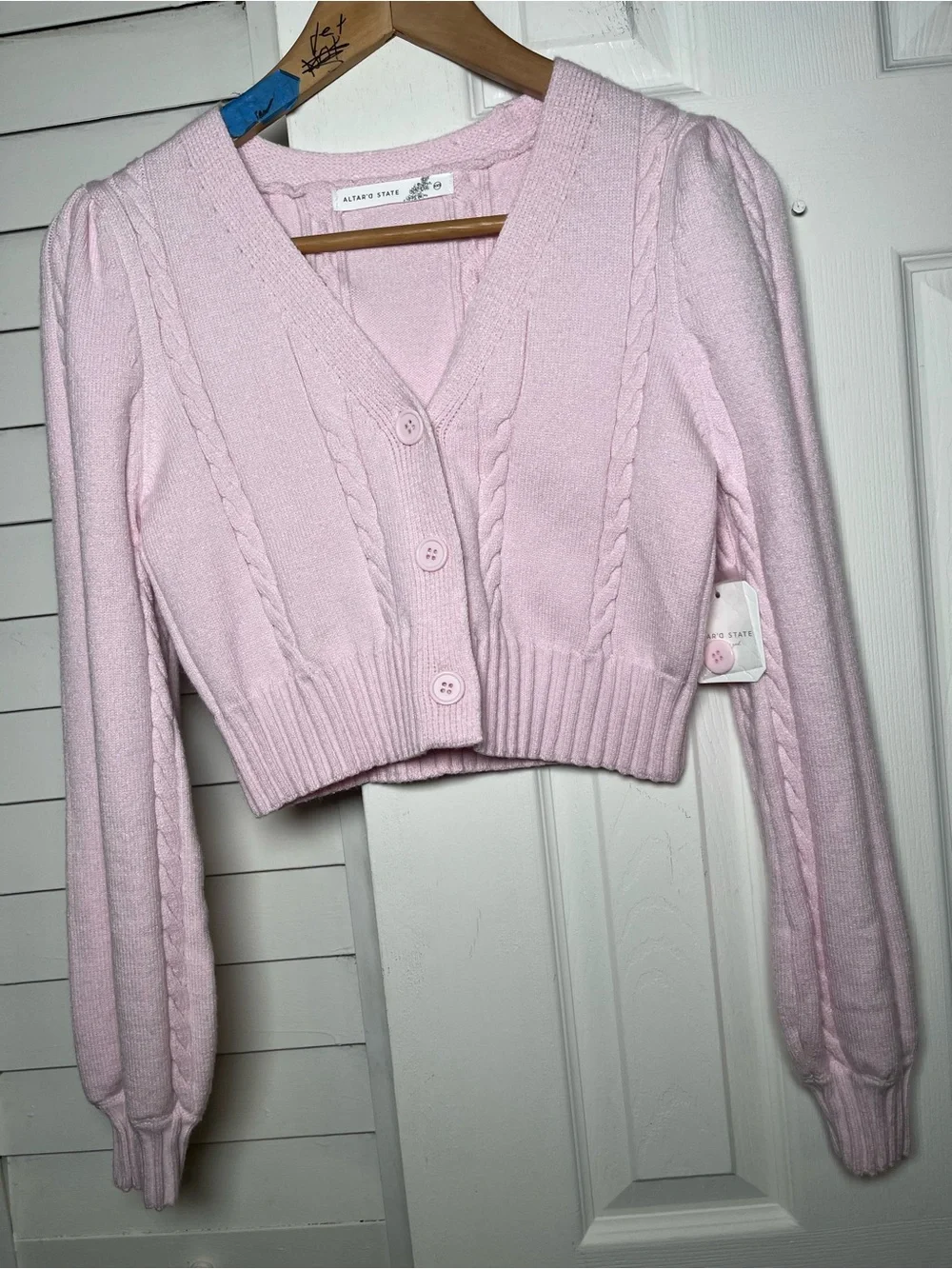 NWT Altar'd State Soft Pink Cable Knit Matching Cardigan & Crop Top Set Size XXS
